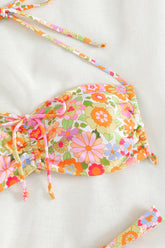 Floral 2 Piece High Hips Thong and Wireless Tie Bra